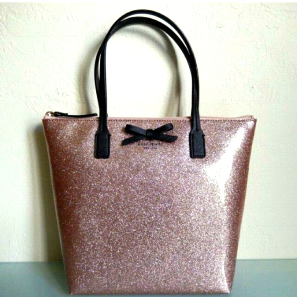 Kate Spade Designer Small Glitter Jeralyn Mavis Street Tote Rose Gold purse Bag
